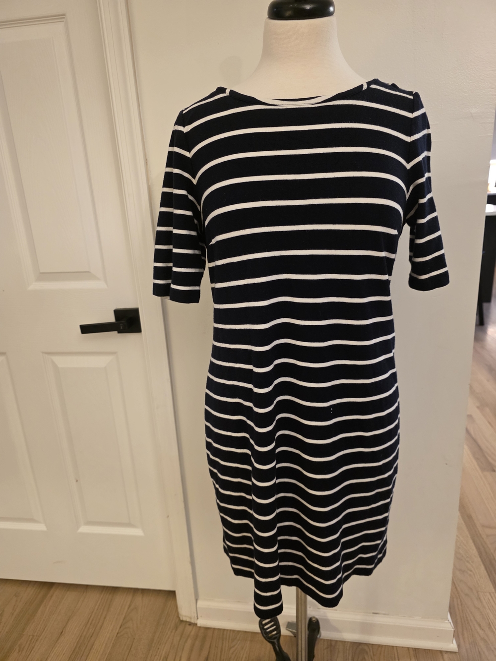 Banana Republic Navy and White Striped Midi Dress